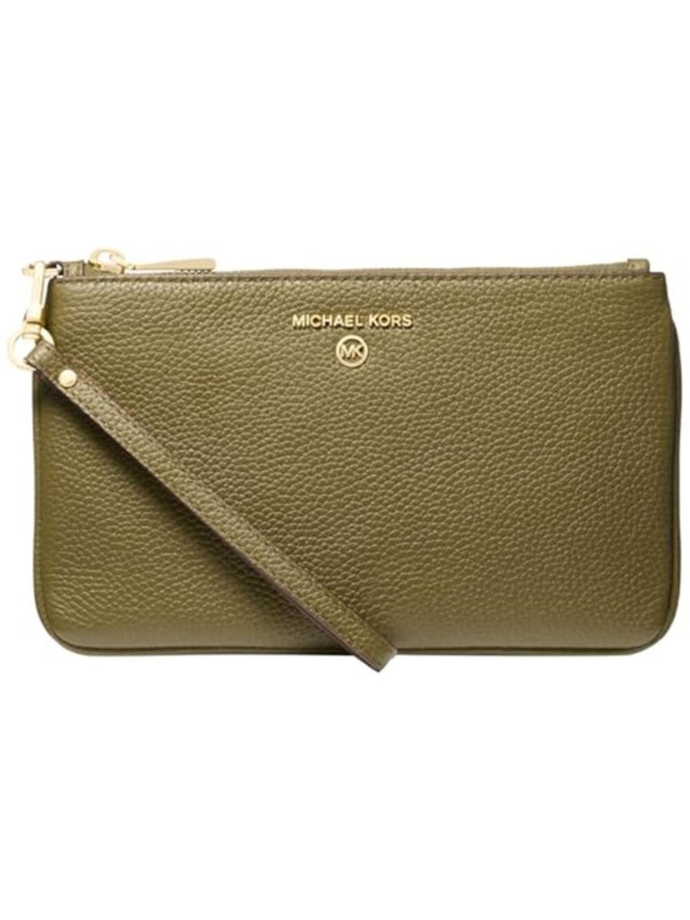 Safari Green Pebbled Leather Top Zip Wristlet Clutch Gold Hardware Wallet